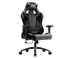 SONGMICS Poltrona Girevole Sedia direzionale da Ufficio con poggiatesta e Cuscinetto Lombare Nero + Grigio RCG02G, 70x 63 x(128-138) cm