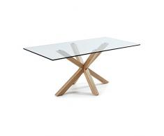 Kave Home - Tavolo da pranzo Argo rettangolare 200 x 100 cm in vetro con gambe in acciaio