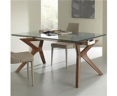 Marisa - Tavolo da pranzo con prolunga in vetro e legno
