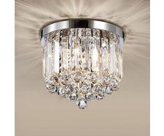 Lampadario Cristallo, Moderna Plafoniera HAHZT G9 Acciaio Inox 3 Portalampada Massimo 60W, Soffitto Design Elegante in Stile Cromato Adatto Per Ingresso, Soggiornoera da Letto, Sala da Pranzo, Hotel