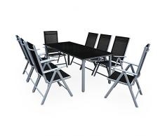 CASARIA Tavolo e Sedie da Giardino Alluminio Bern 9 pz Schienale Regolabile Set da Pranzo Esterno