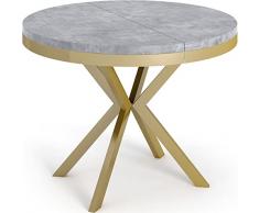 Tavolo da Pranzo Rotondo Allungabile - Tavolo Loft Style Con Gambe in Dorato Metallo - 100 a 180 cm - Tavolo Rotondo Stile Industriale Per il Soggiorno - Salvaspazio - 100 cm - Cemento Grigio