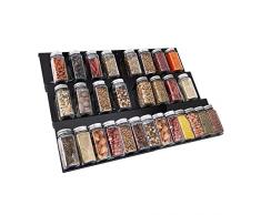 FAOKZE Portaspezie salvaspazio, Divisori per cassetti regolabili in larghezza da 30 cm a 60 cm, cucina, con 6 ripiani, Mensola Plastica, estensibile-Nero