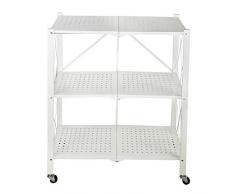MAZWU Scaffale Pieghevole Carrello Portaoggetti in Metallo da Terra con Ruote Bloccabili Scaffali per Libri A 3 Livelli Senza Installazione per Cucina, Bagno, Ufficio 2 Colori(Color:Bianca)