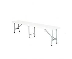 Todeco - Panca Portatile Pieghevole, Panca In Plastica Resistente - Capacità di seduta: 2 a 4 persone per banco - Carico massimo: 300 kg - 183 x 43 x 30 cm, Bianco, Pieghevole a metÃ