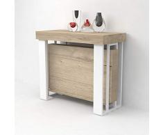 VE.CA.s.r.l. Tavolo consolle allungabile Urano con Porta allunghe - Legno Laminato e Gambe in Acciaio Nero Opaco - allungabile da 40 cm 300 cm, in 10 colorazioni Legno Quercia Sherwood/Bianco