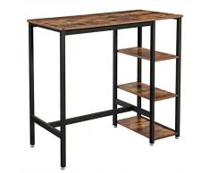 VASAGLE Tavolo Alto da Bar Rettangolare, Isola da Cucina con 3 Ripiani, Bancone da Bar con Stabile Struttura in Ferro, 109 x 60 x 100 cm, Facile da Montare, Marrone Vintage LBT11X