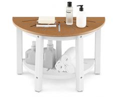 COSTWAY Sgabello da Doccia a Semicerchio, con Ripiano Impermeabile a 2 Livelli, Design a Stecche e Piedini Antiscivoli, Panca da Bagno Versatile con Carico 150 kg, 65x46 cm (Stile 5)