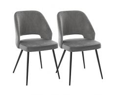 SONGMICS Set di 2 Sedie da Pranzo, Sedia per Il Tempo Libero in Velluto Vintage, Sedie da Cucina Imbottite con Gambe Metalliche, per Soggiorno, Grigio LDC81GY