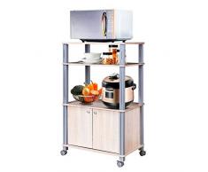 Costway Scaffale da Cucina per Microonde Carrello da Cucina, con Ruote e 2 Ante, Multifunzionale e Movimento Flessibile (Legno)