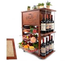 Kasalingo Carrello Porta Frutta e Verdura con portapane 56,5x37,3 h 82,2 in Legno, portavino carrello da cucina con ripiano multiuso 100% Made in Italy. (Ciliegio)