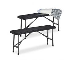Relaxdays Panchina Pieghevole, Set da 2 Panche da Birreria, Terrazza & Giardino, Plastica, HxLxP: 42 x 100 x 25 cm, Nero