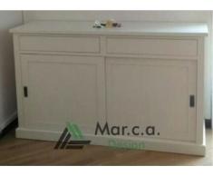 Mar.c.a. Design - Credenza Soggiorno, Legno di Pioppo Bianco Elegante, Credenza Arte Povera, Mobile Soggiorno, 2 Ante Scorrevoli e 3 Cassetti - Made in Italy - Misura 200x50x90h