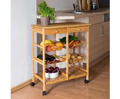 Relaxdays Carrello da Cucina Modello XXL James, Bambù, con 2 Cassetti, 3 Cestini, Rotelle e Spazio per Piatti e Bottiglie, 80 X 67 X 37 cm, Marrone