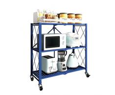 Carrello da Cucina Carrello Portaoggetti da Cucina Pieghevole A 3 Piani, Carrello Blu con Ruote con Ruote, Bagno, Balcone, Sala da Pranzo, Scaffale Portaoggetti