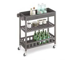 INTERBUILD, carrello da cucina con rotelle con vassoio, 80x35x85 cm, Gris crépuscule, carrelli da portata, Legno massello di acacia, per cucina,giardino, esterno, salotto, balcone
