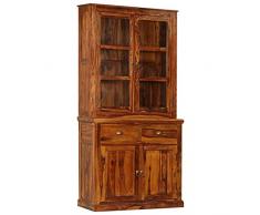vidaXL Vetrina Vintage Armadietto Espositore Credenza Mobiletto Dispensa Vetrina Arredo Soggiorno Armadio Arredamento Massello di Sheesham