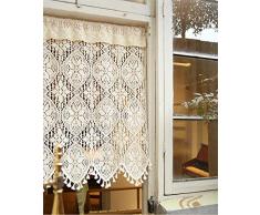 A.Monamour Tenda Corta per Finestra Piccola Pizzo AllUncinetto In Cotone Beige Trasparente Chic Bohemian Tendina Tenda da Cucina Bistrot Caffè Mezza Tenda Mantovana Tenda a Vetro Tenda Lavandino