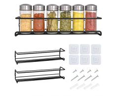 ﻿Joejis Porta Spezie per Cucina da Parete Set da 2 portaspezie da appendere - Nero Mensole per Spezie Autoadesivo
