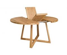 NordicStory Tavolo da Pranzo Allungabile Rotondo con Gambe Incrociate Mobile, in legno massello di quercia, stile moderno nordico o scandinavo 120-160 x 120 x 75 cm