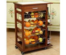Carrello da Cucina Vesuvio in Legno Massello 15 Mattonelle e Portabottiglie NOCE