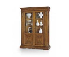 Mar.c.a. Design - Vetrina Soggiorno Elegante in Legno di Pioppo, Cristalliera Color Noce Scuro con Finitura Bassano a 2 Porte, Mobile Arte Povera Made in Italy -Misura 155x48x210