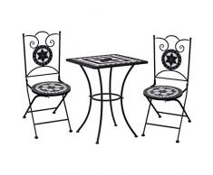 vidaXL Set Bistrò 3 pz con Mosaico Robusto Elegante Tavolo e Sedie per Esterni Arredi da Giardino Patio in Ceramica Nero e Bianco Telaio in Ferro