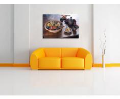 Tavolo da pranzo rustico età pesce su tela, Immagini XXL completamente incorniciati con telai di grandi dimensioni cuneo. Stampa artistica su quadro a parete con cornice. Più economico di pittura o di un dipinto a olio, non un