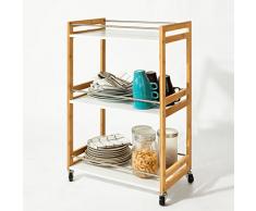 SoBuy® Carrello cucina,Scaffale da bagno, Carrellino salvaspazio,Mensole da cucina, FKW32-WN(blanco+natura/51*81*30cm),IT