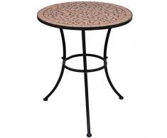 Pissente Tavolino Rotondo a Mosaico da Giardino in Ceramica con Mosaico da Bistrot con Struttura in Metallo Portatile Rotondo Tavolo a Mosaico per Interni ed Esterni, 60 x 60 x 70 cm
