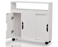 BAKAJI Armadietto Salvaspazio Ideale per Bagno, Cucina e Spazi Stretti, Mobiletto Portaoggetti Slim Bianco, Mobile Robusto con Ruote Girevoli a 360°, 2 Ante Scorrimento e 1 Battente, 70 x 20 x 71H cm