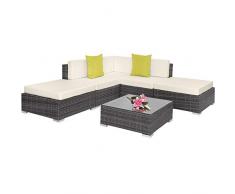 TecTake 800888 Set di Mobili, Arredamento da Giardino, Set da Salotto in Polyrattan, Poltrone + Poltrone Angolari + Tavolo con Ripiano, Adatto per Balcone Terrazza Salone (Grigio)