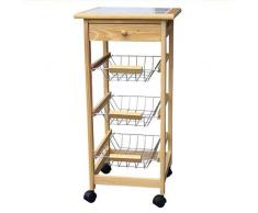 Carrello Cucina con Ruote in Legno con Cassetto e Cestelli Salvaspazio FRASSINO