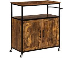 homcom Carrello da Cucina con Ruote, Ripiano Aperto, Armadietto, Portasciugamani, Carrellino Cucina in MDF e Acciaio, 90x40x90cm, Marrone