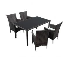 Outsunny Mobili da Giardino Set 5 Pezzi in Rattan PE, 4 Sedie con Seduta Imbottita e 1 Tavolo da pranzo con Piano in Vetro Temperato, Marrone e Crema