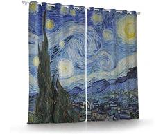 FGYSFT Tende Oscuranti Soggiorno, Dipinti Di Fama Mondiale, Arte, Van Gogh, Cielo Stellato 80X184 Cm X 2 Tenda Drappeggio Con Occhielli Oscurante E Termoisolanti Per Art Deco Camera Da Hotel Tende Per
