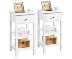 Yaheetech Set 2 Comodini da Camera da Letto Comodino con Cassetto e Ripiani Portaoggetti Mobiletto da Notte Stile Moderno Tavolino da Cameretta Bianchi 35 x 35 x 70 cm