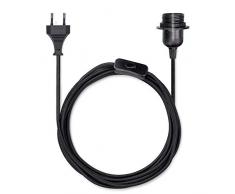 kwmobile Cavo Porta-Lampada con Interruttore - Filo Porta-lampade a Sospensione - Attacco Lampadina E27 - Corda Lunga 3.5m Rivestita in Tessuto Nero
