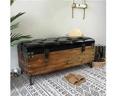 Panca Pouf Portaoggetti Imbottita in Pelle,Panca portaoggetti in Legno Vintage Cassapanca Portaoggetti,Panca Scarpiera Rettangolare Pouf con Portaoggetti,Nero,39inch(100cm)