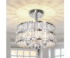 LynPon Plafoniera in Cristallo Cromato 32CM Lampadario a Tamburo Tondo a 3 luci E14 Lampada a Sospensione per Sala da Pranzo Soggiorno Cucina Camera da letto Corridoio Ingresso Foyer
