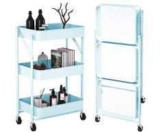 KYL 3 Piani Pieghevole Scaffale Portaoggetti Carrello Portavivande su Ruote, con 2 Ruote Bloccabili Installazione Gratuita Carrellino per Camera da Letto Cucina Ufficio