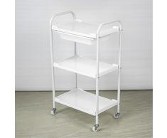 3-Tier Parrucchiere Carrello Bellezza Barbiere Salone Carrello Bagno Cucina Conservazione Carrello Servizio Vassoio con Ruote, Cassetto (Bianca)