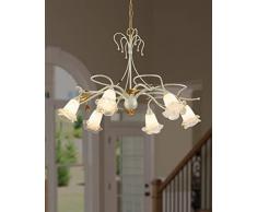 Lampadario classico in ferro battuto avorio con particolari in oro vetro di murano bianco e foglia oro 6 luci, per camera da letto, soggiorno, salotto, sala da pranzo LM-326