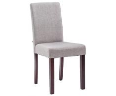 CLP Sedia Design Pranzo INA in Stoffa E Legno I Sedia Soggiorno Vintage Imbottita I Sedia Cucina Alto Schienale I Poltroncina Salotto, Colore:Grigio Chiaro, Colore del Telaio:Cappuccino