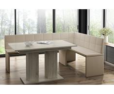 MyStyleWood Panchina ad angolo Marta con tavolo a colonna, in rovere e seduta imbottita, in ecopelle, facile da pulire, stabile, 168 x 128 R