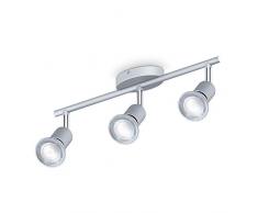 B.K.Licht Faretti LED da soffitto orientabili, include 3 lampadine LED GU10 da 5W 400Lm, luce bianca neutra 4000K, plafoniera moderna in metallo, lampada da soffitto color titanio IP20
