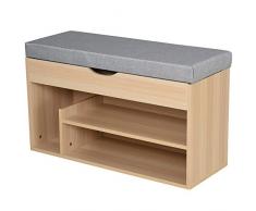 homcom Scarpiera 2 in 1, Panca in Legno con Seduta Imbottita e Scomparto Nascosto, per Entrata/Ingresso, 80 x 30 x 48cm
