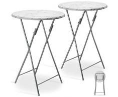 CASARIA Tavolino alto da bar 2 pezzi bistrot pieghevole Ø60cm metallo MDF tavolo da bar bianco aspetto marmo