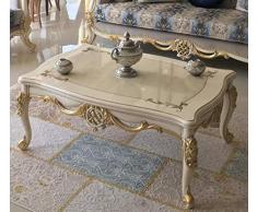 Casa Padrino tavolo da salotto barocco di lusso bianco/oro 118 x 87 x A. 50 cm - Tavolino da caffè in legno massello - Mobili in Stile Barocco