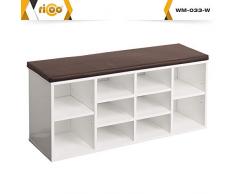 RICOO Scarpiera da Ingresso WM033-W-B Armadietto Armadio con Scaffale e scompartimenti Panca Sedile Comodo Scarpe ripiano Seduta Cuscino cassapanca Organizer portascarpe salvaspazio in Legno Bianco